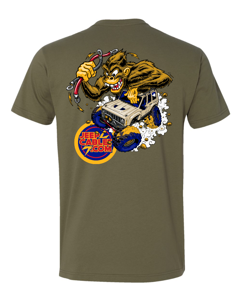 JeepCables SQUATCH T-Shirt, designed with a Sasquatch theme for those who love the wild outdoors and adventure.