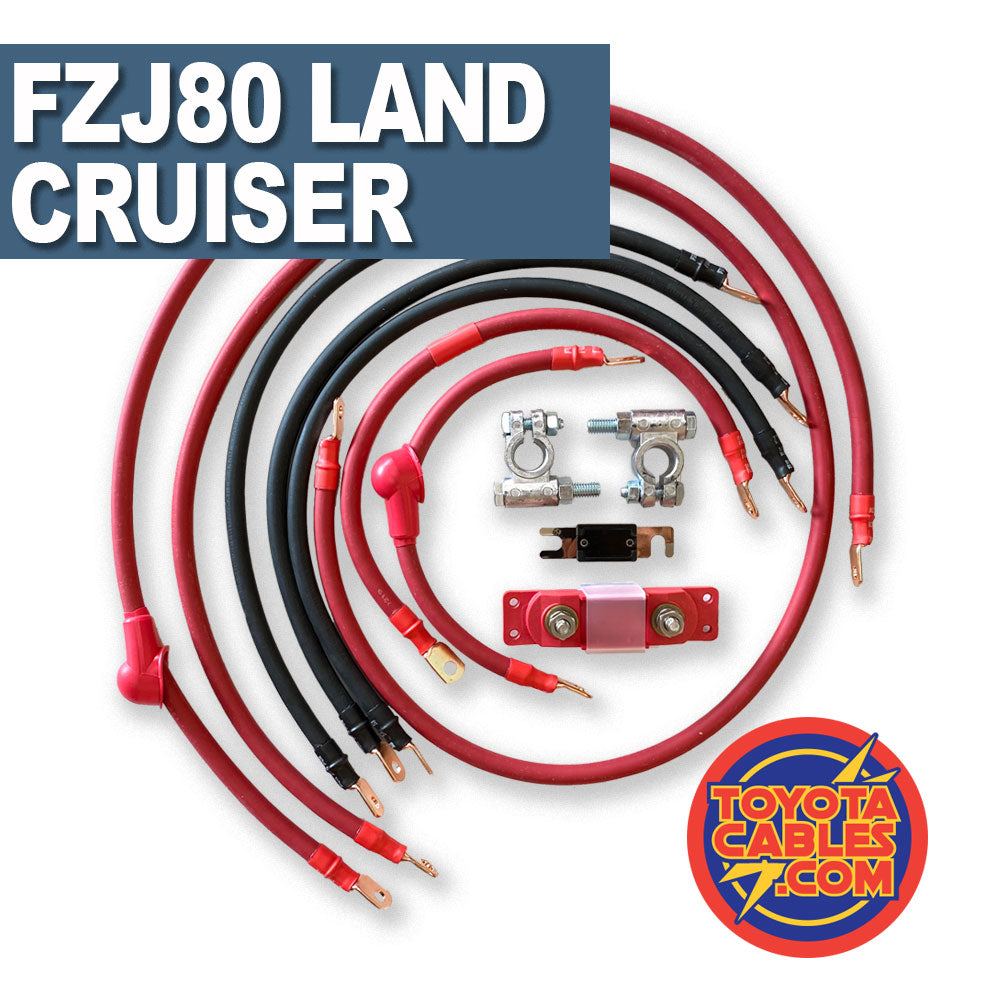Toyota Land Cruiser Big 7 battery cable kit (FZJ80 - 1993-1997), designed to enhance electrical efficiency and power for off-road adventures.