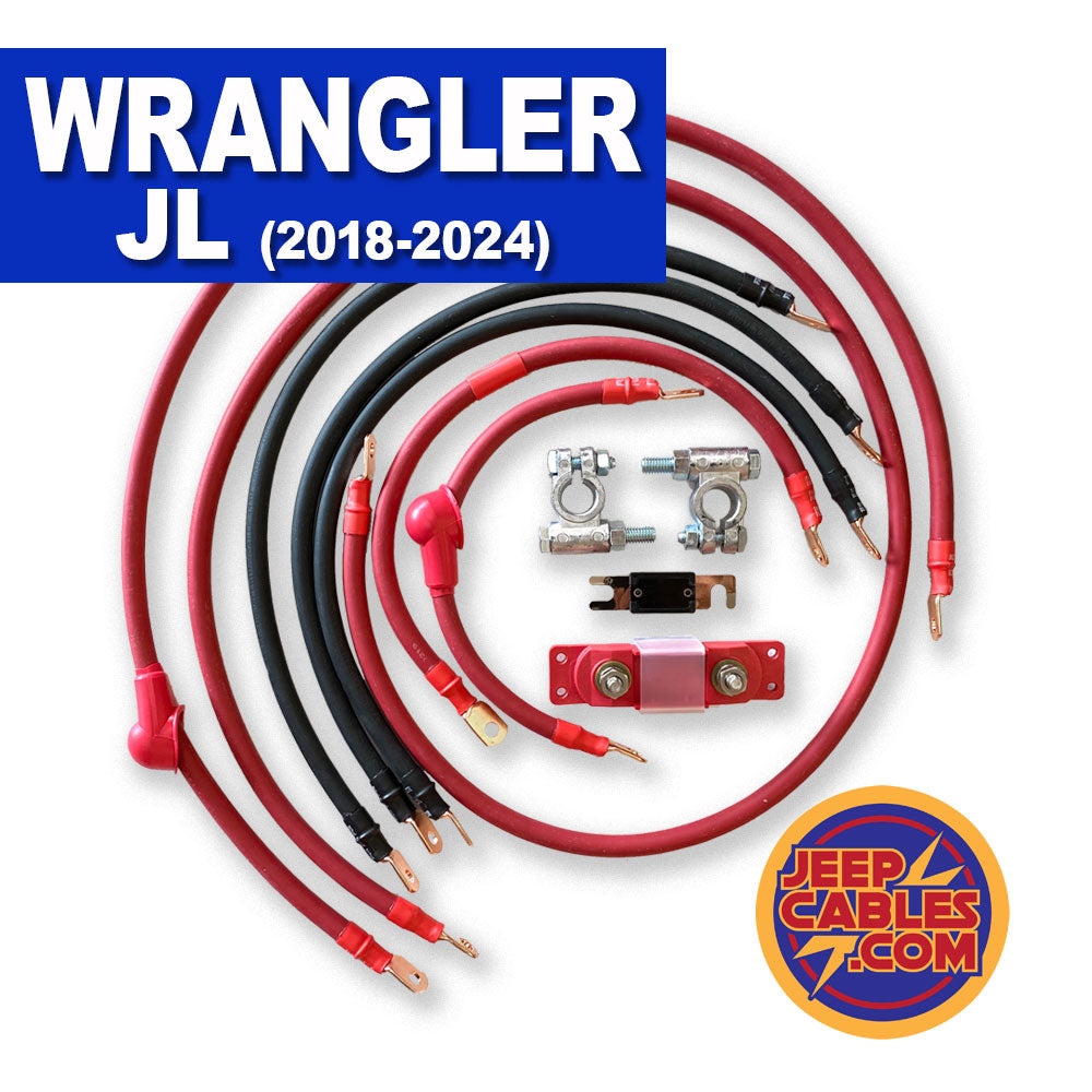 Jeep Wrangler JL Big 7 battery cable kit (2018-2024), designed for enhanced electrical flow and power efficiency in off-road conditions.