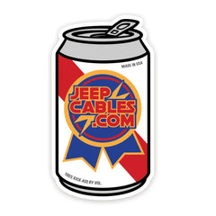 JeepCables Beer Can Sticker, designed for Jeep lovers who enjoy off-roading and cold drinks in style.