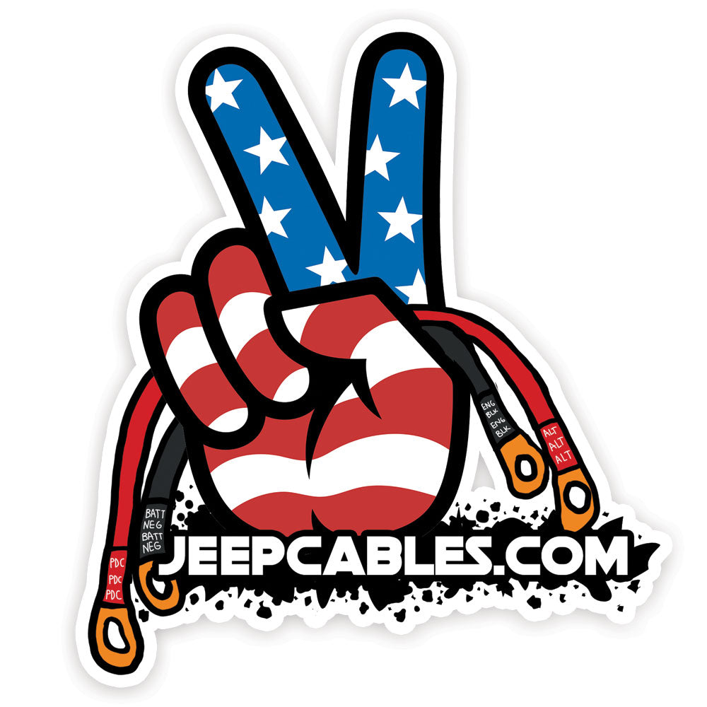 JeepCables Peace Fingers Sticker, featuring a classic peace sign, perfect for expressing your off-road spirit.