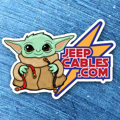 Grogu JeepCables Sticker, showing off a cute Grogu character, ideal for customizing your vehicle.