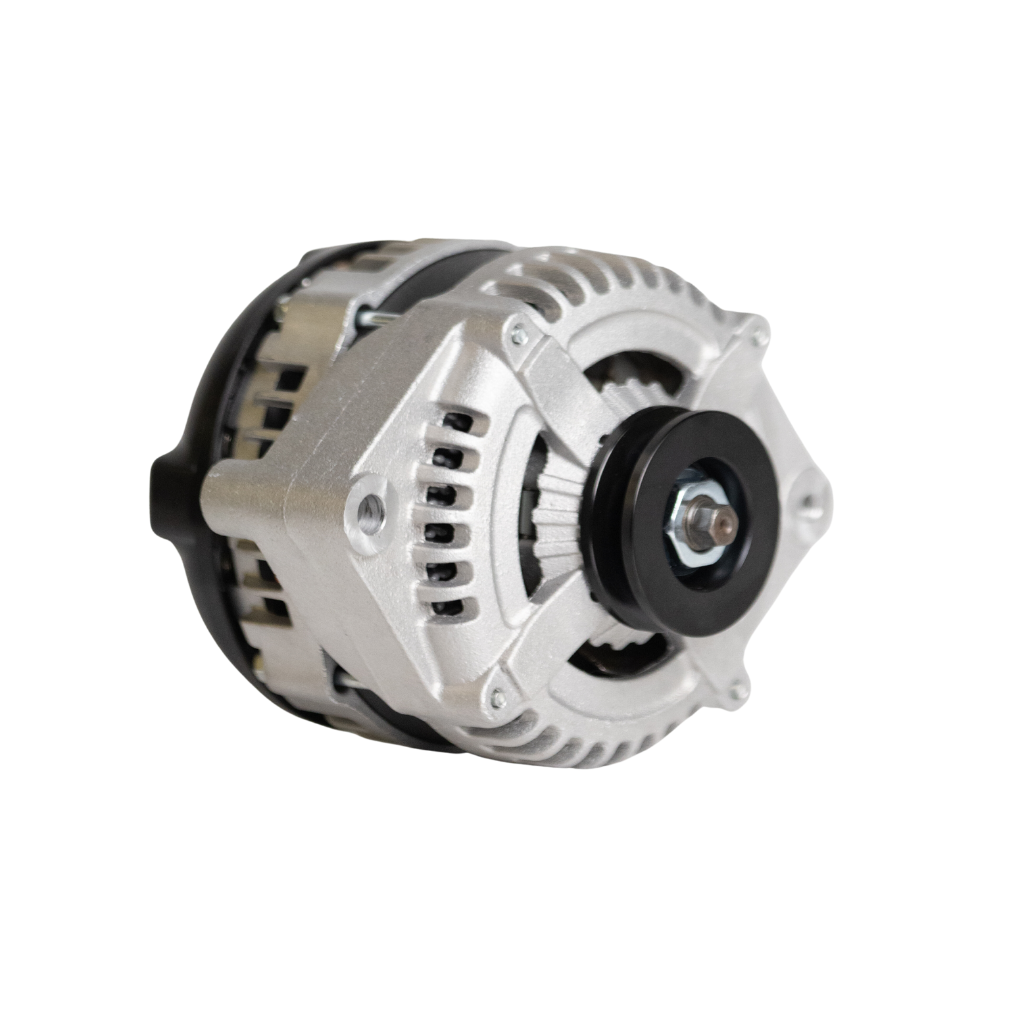 Side view of the 1975-1983 Jeep CJ5 L6 4.2L 12si high output alternator, designed to deliver reliable power for Jeep vehicles in rugged conditions.