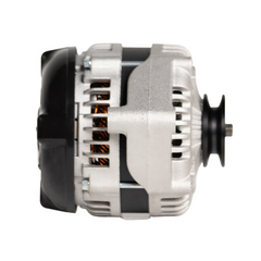 Side view of the 1980-1981 Jeep CJ7 V8 5.0L 12si high output alternator with a focus on the corrosion-resistant housing designed to handle extreme off-road conditions.