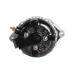 Angled shot of the 1975-1983 Jeep CJ5 L6 4.2L 12si high output alternator, showcasing its rugged design and robust components for optimal performance on off-road adventures.